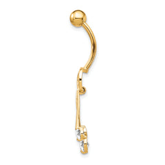 10K Gold Belly Dangle with Dangling Clear CZs Elegant Design