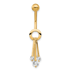 10K Gold Belly Dangle with Dangling Clear CZs Elegant Design