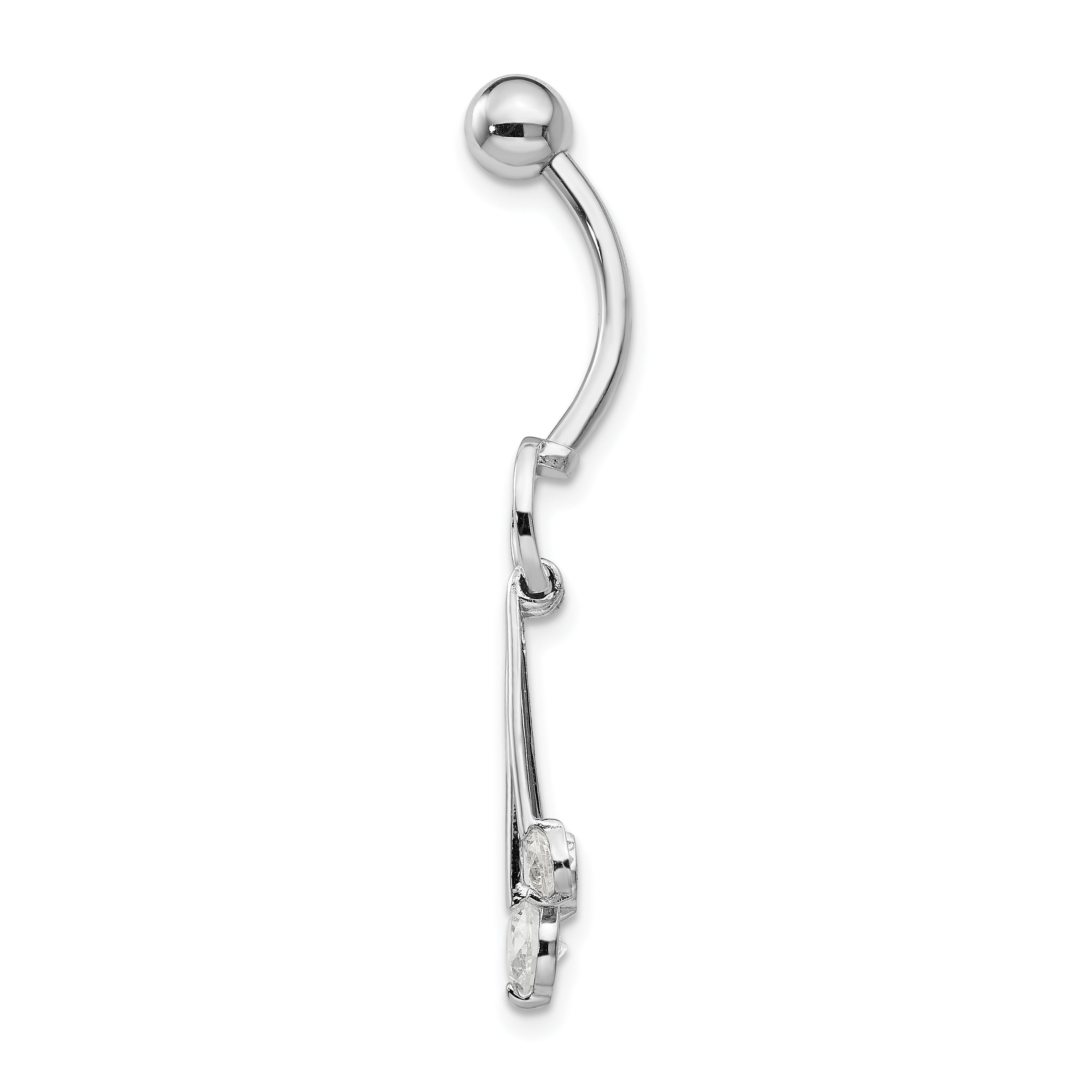 10K White Gold Navel Dangle with Elegant CZ Charms Secondary image
