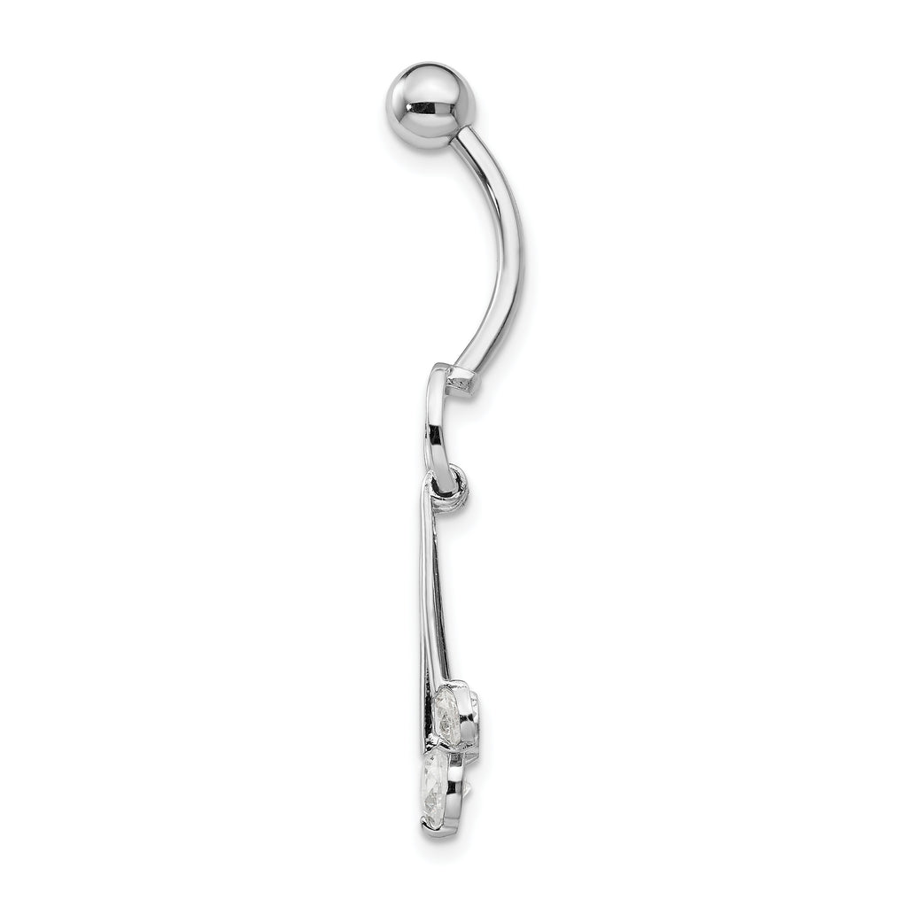 10K White Gold Navel Dangle with Elegant CZ Charms
