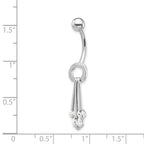 10K White Gold Navel Dangle with Elegant CZ Charms