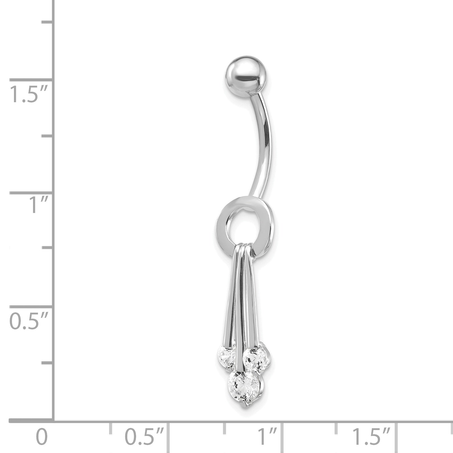 10K White Gold Navel Dangle with Elegant CZ Charms