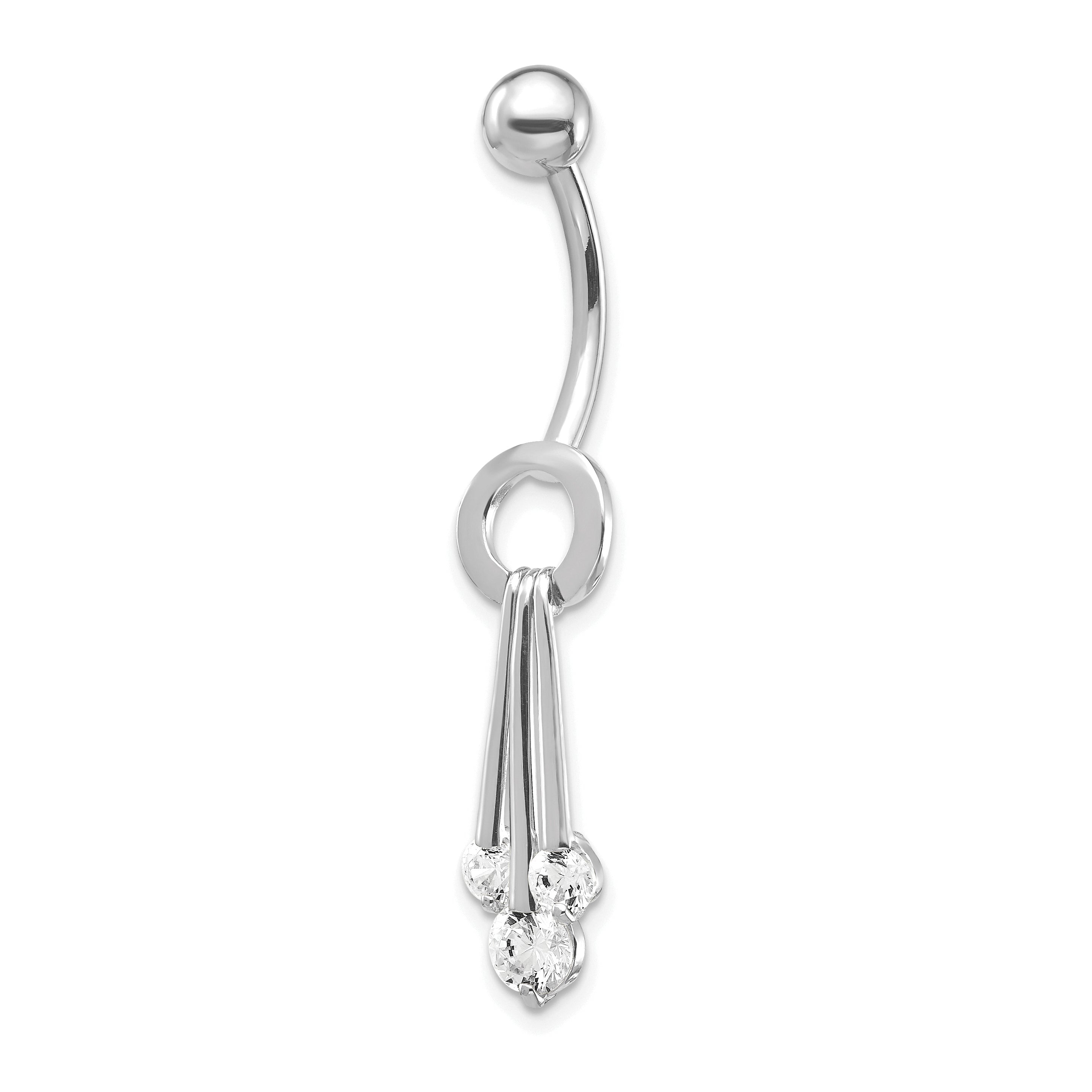 10k White Gold W/Dangly Czs Belly Dangle