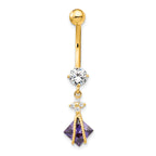 10K Gold Belly Dangle with Square Amethyst and CZ Elegance