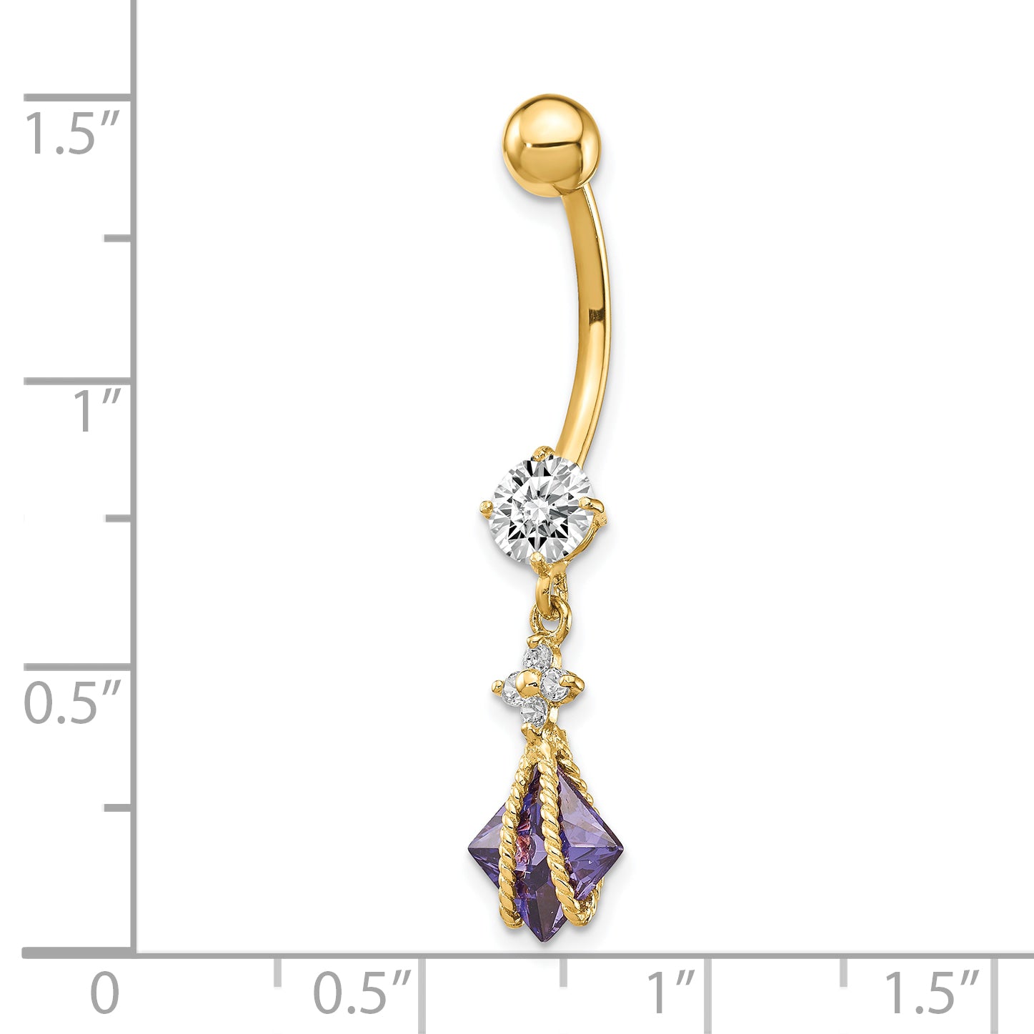 10K Gold Belly Dangle with Square Amethyst and CZ Elegance