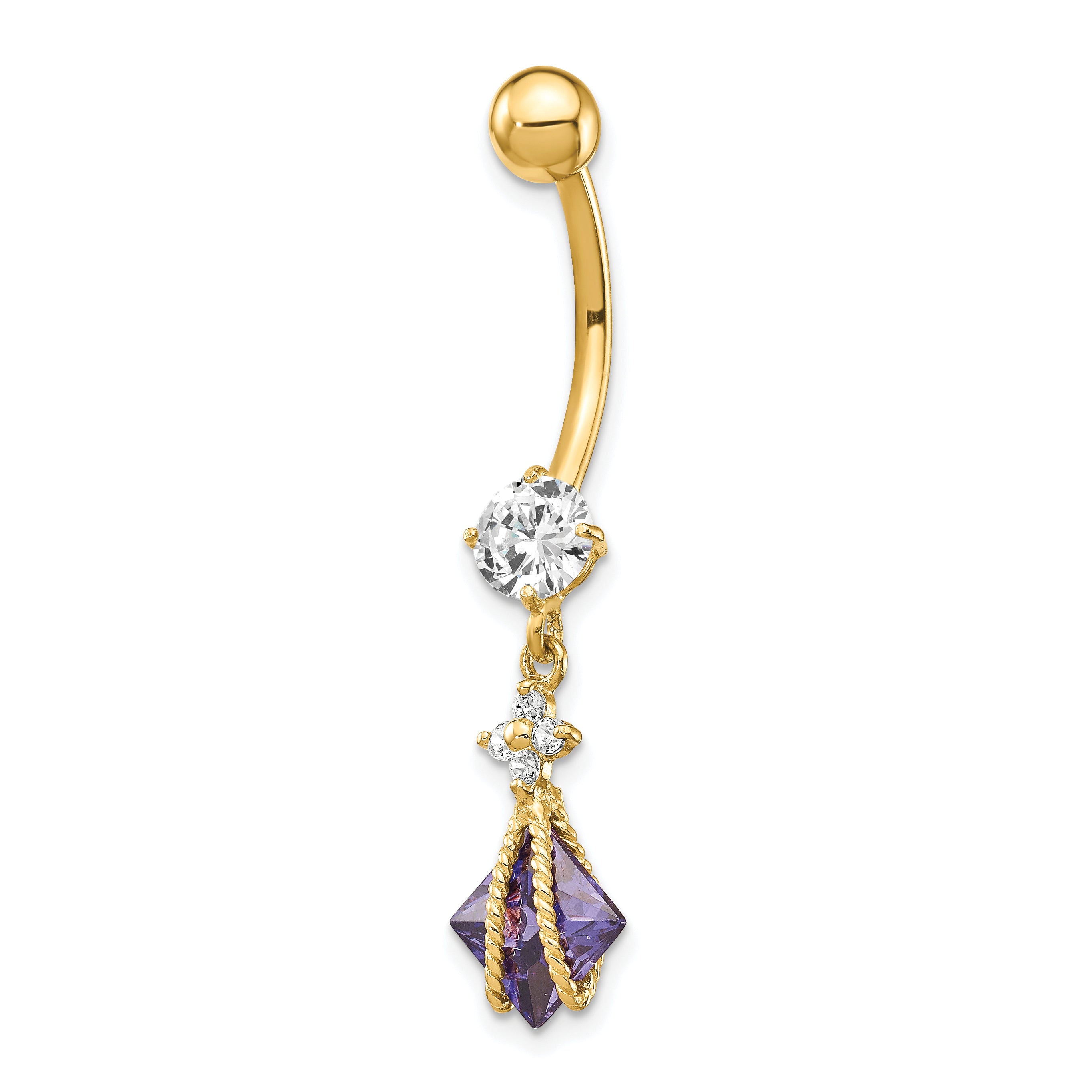 10k Square Amethyst CZ Belly Dangle