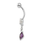 10K White Gold Amethyst CZ Belly Dangle Rhodium-Plated Elegant Design