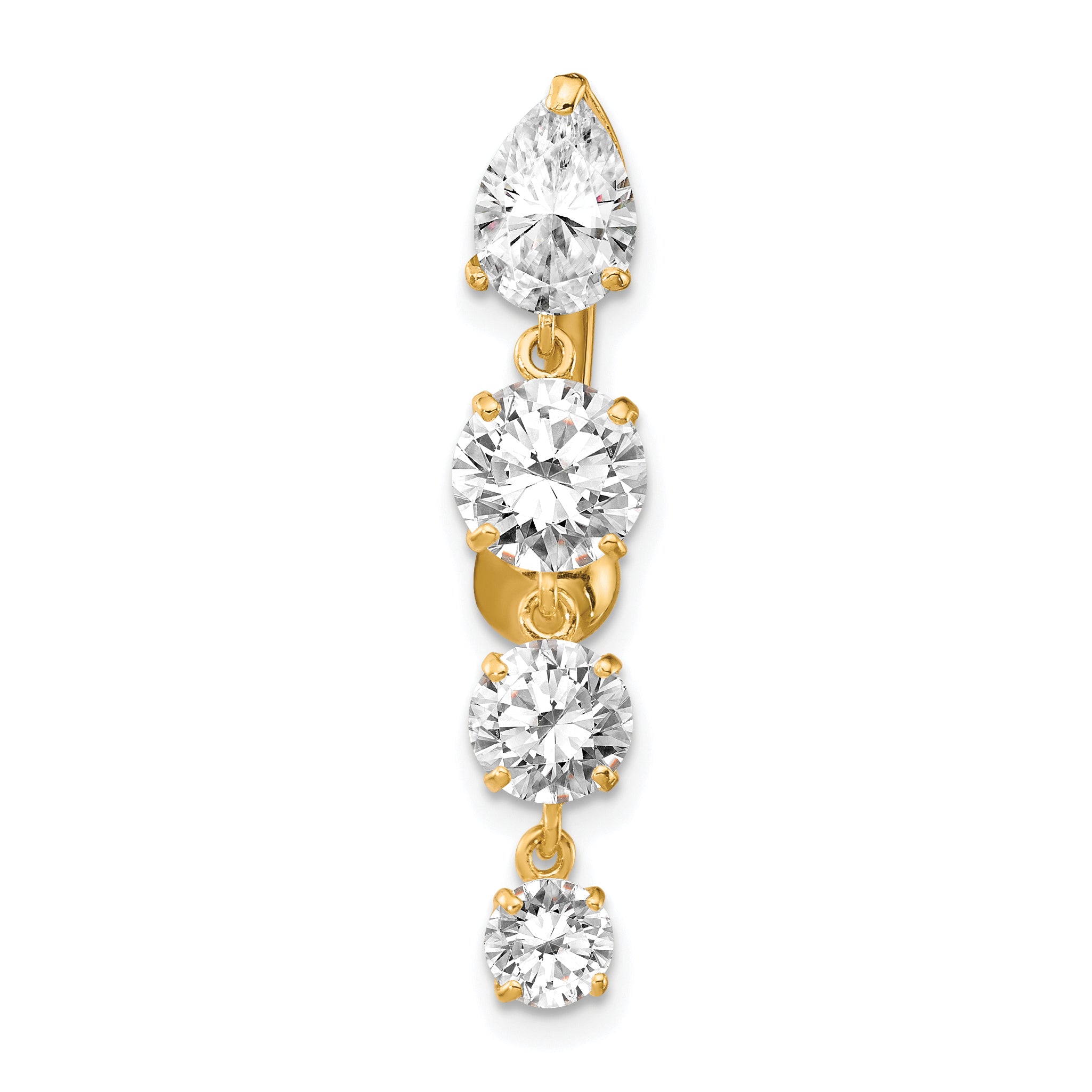 10K Yellow Gold CZ Belly Ring with Elegant Dangle Design