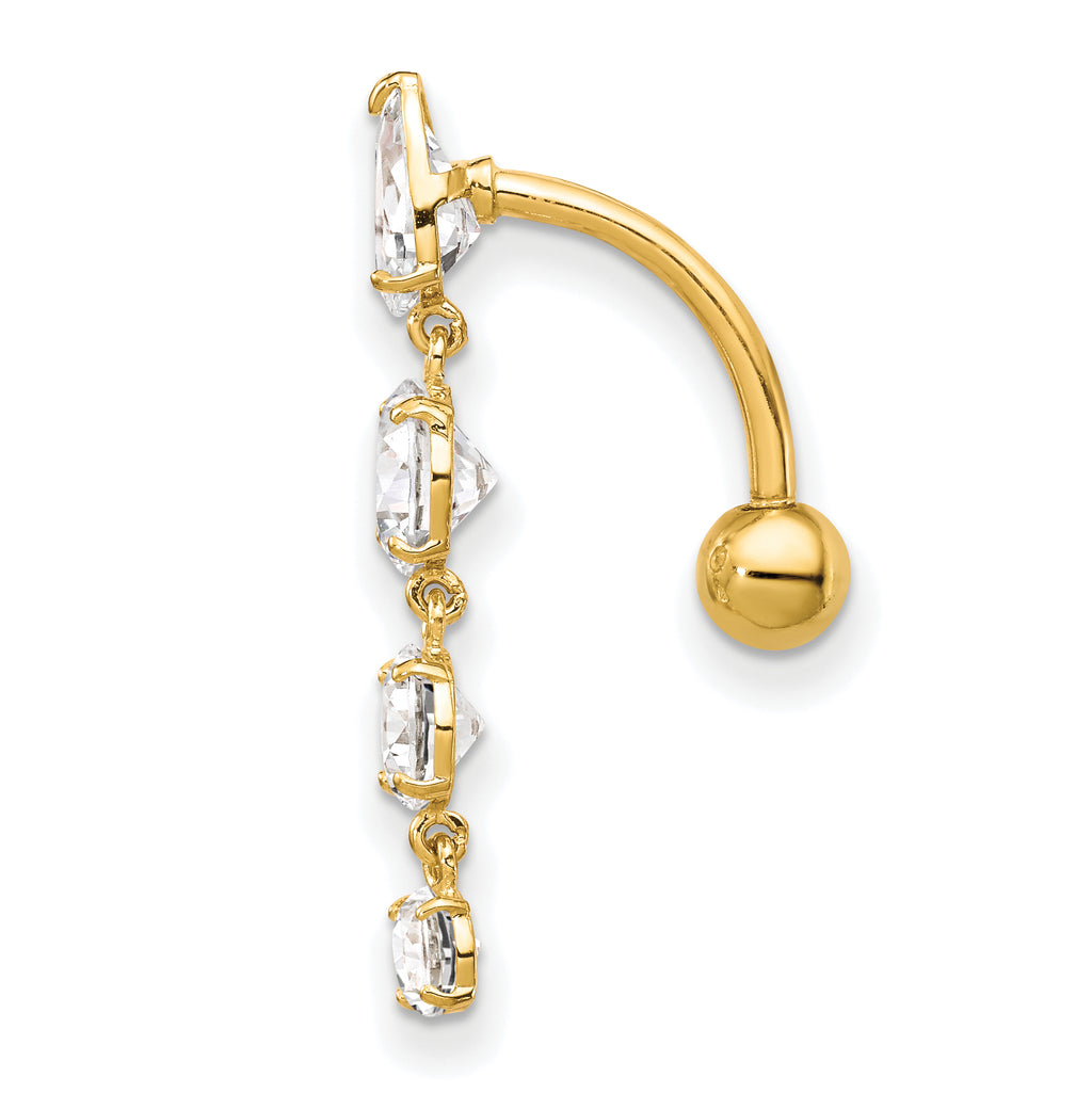 10K Yellow Gold CZ Belly Ring with Elegant Dangle Design