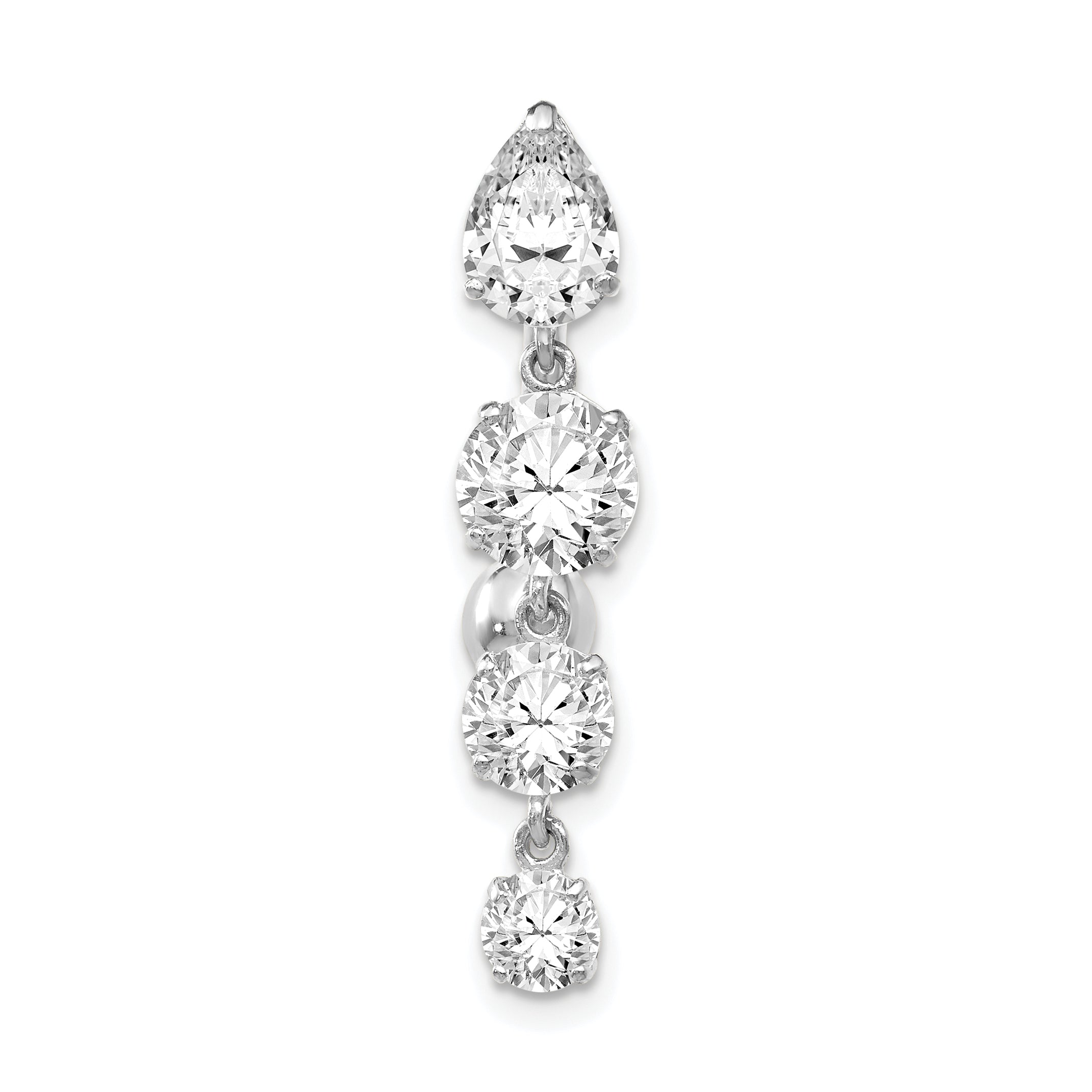 Sophia Jewelers 10K White Gold Belly Button Ring with Dangle CZs