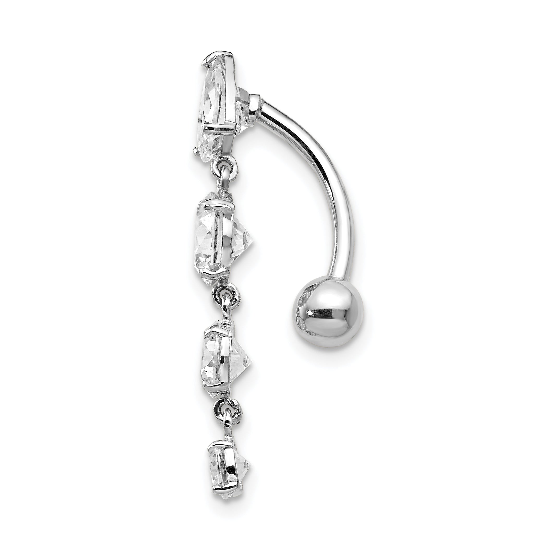 Sophia Jewelers 10K White Gold Belly Button Ring with Dangle CZs