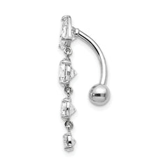 Sophia Jewelers 10K White Gold Belly Button Ring with Dangle CZs