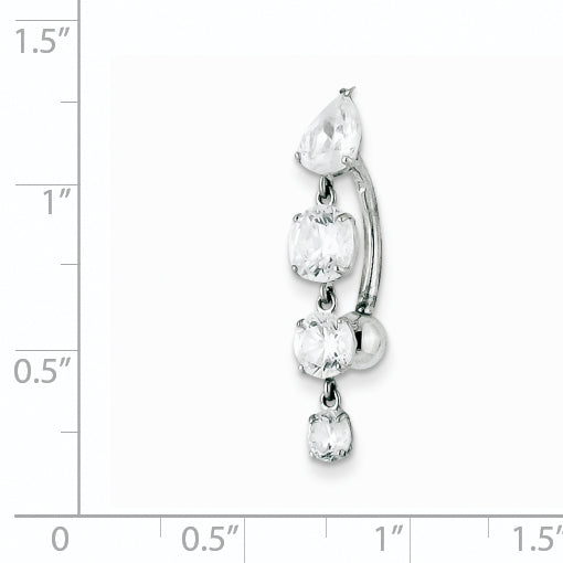 Sophia Jewelers 10K White Gold Belly Button Ring with Dangle CZs