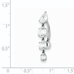 Sophia Jewelers 10K White Gold Belly Button Ring with Dangle CZs