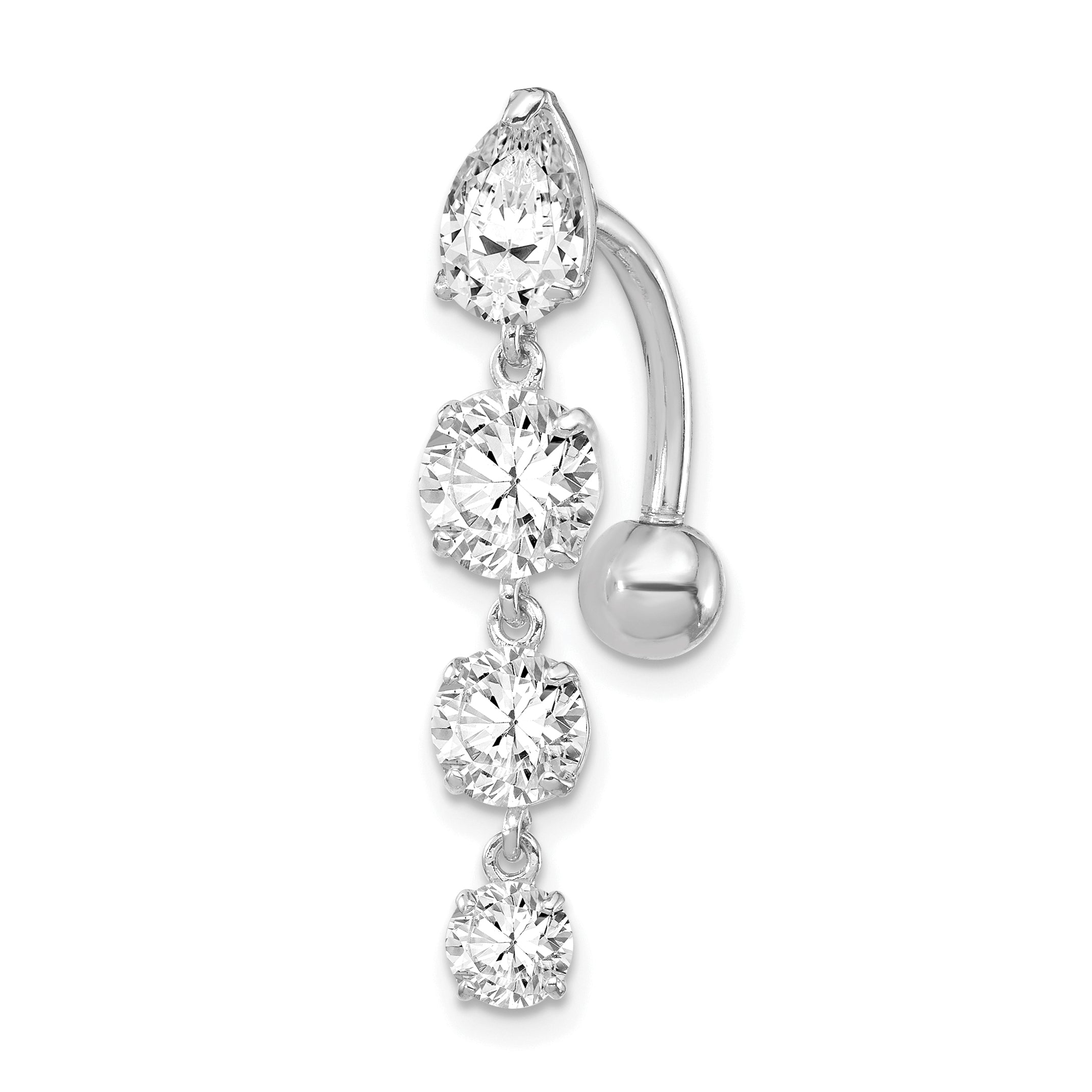 10k White Gold Tops Down W/4 Dangle Czs Belly Dangle Main image