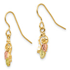 10K Tri-Color Black Hills Gold Dangle Earrings with 12K Accents, Polished Finish