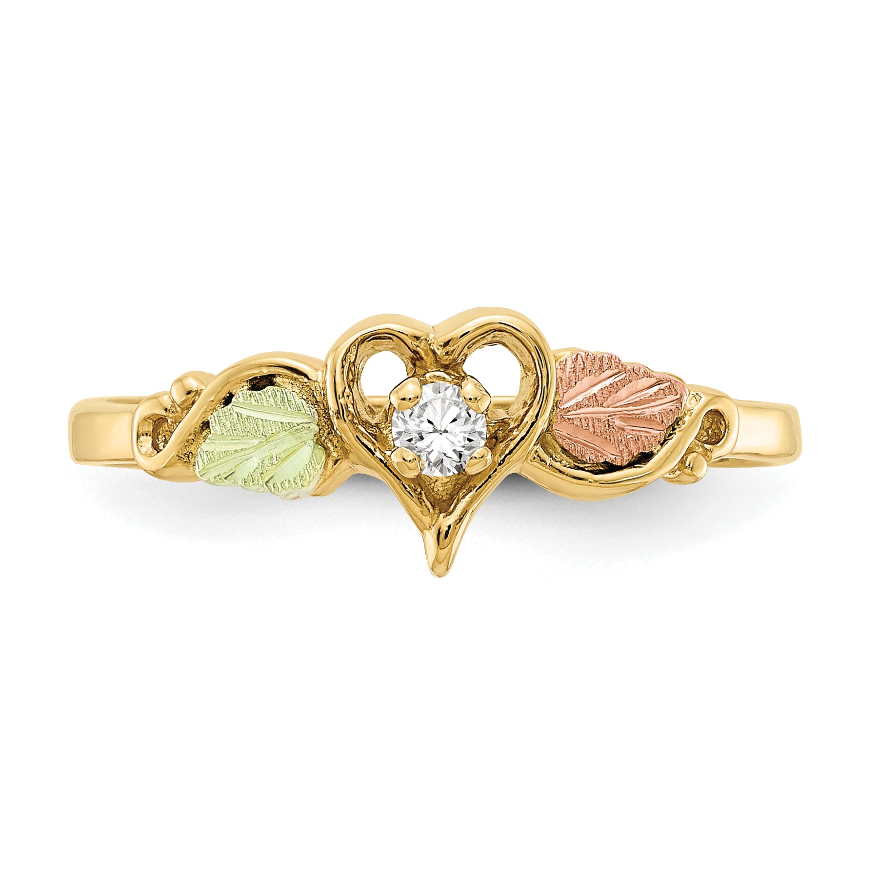 10k Tri-color Black Hills Gold Diamond Heart Ring - 7