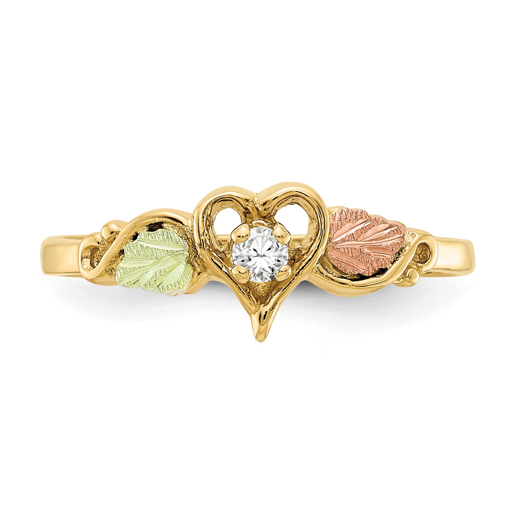 10k Tri-color Black Hills Gold Diamond Heart Ring