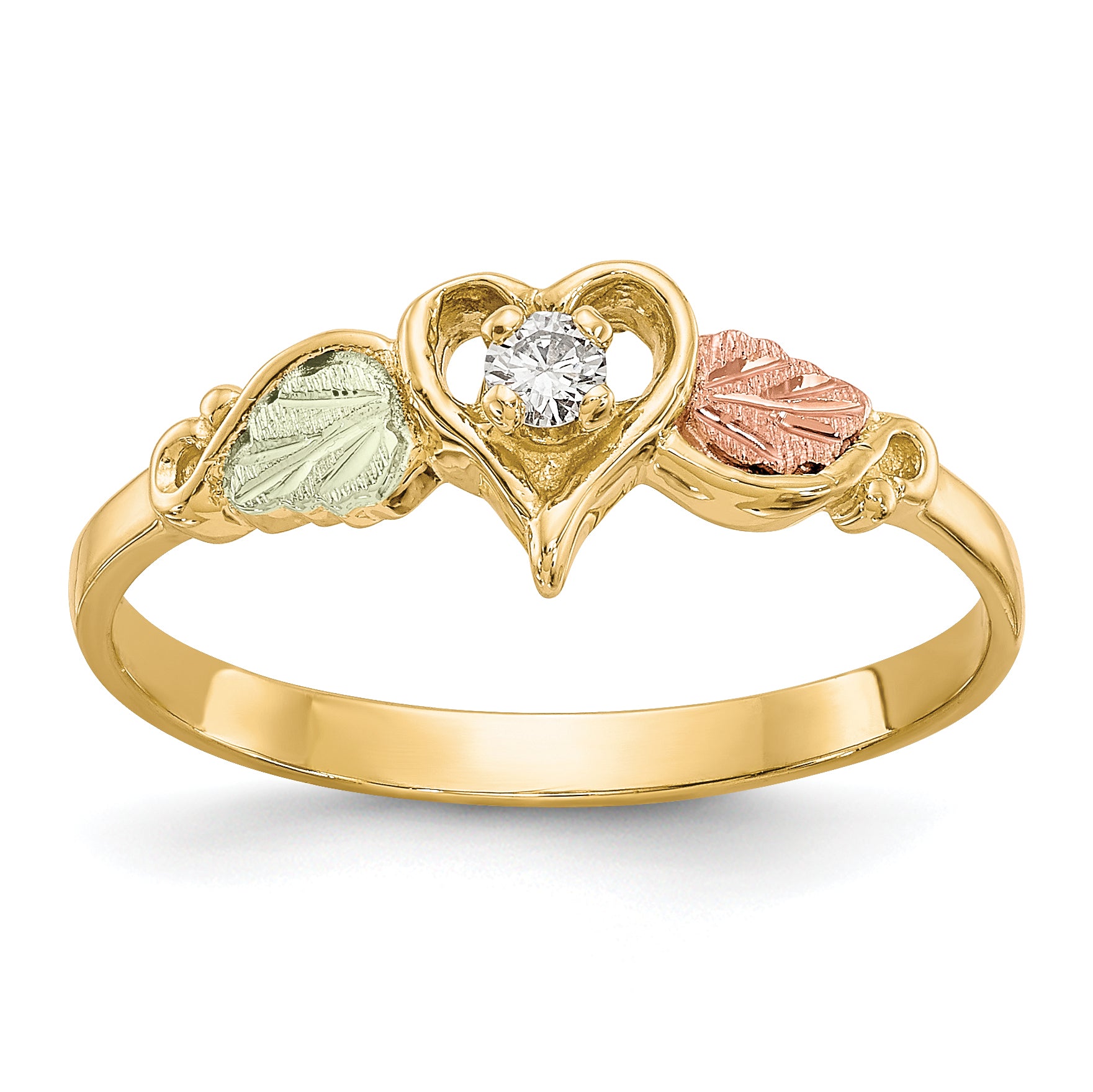 10k Tri-color Black Hills Gold Diamond Heart Ring Main image