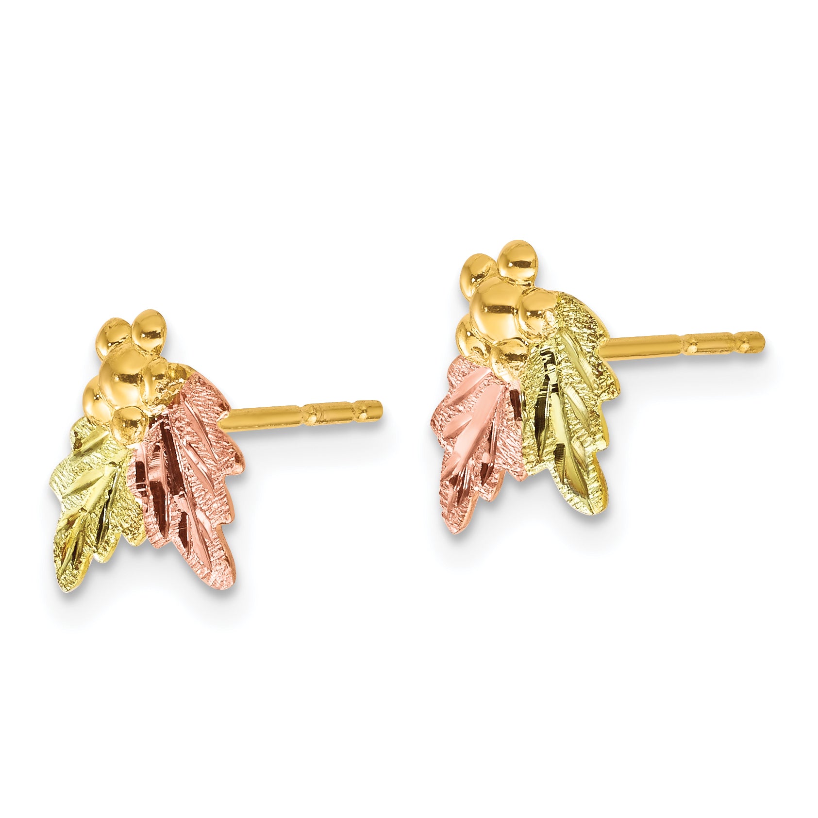 10K Tri-Color Black Hills Gold Earrings with Polished Finish