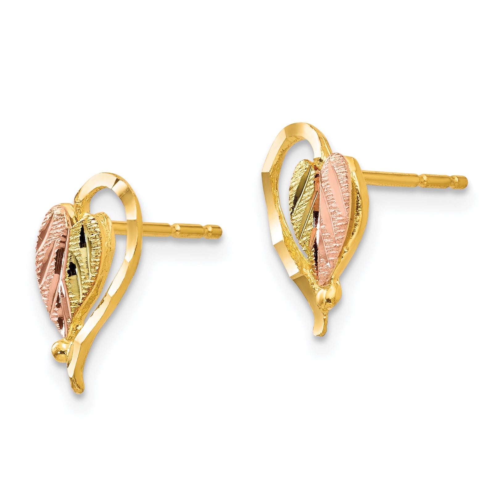 10K Tri-Color Black Hills Gold Earrings with Polished Finish for Women
