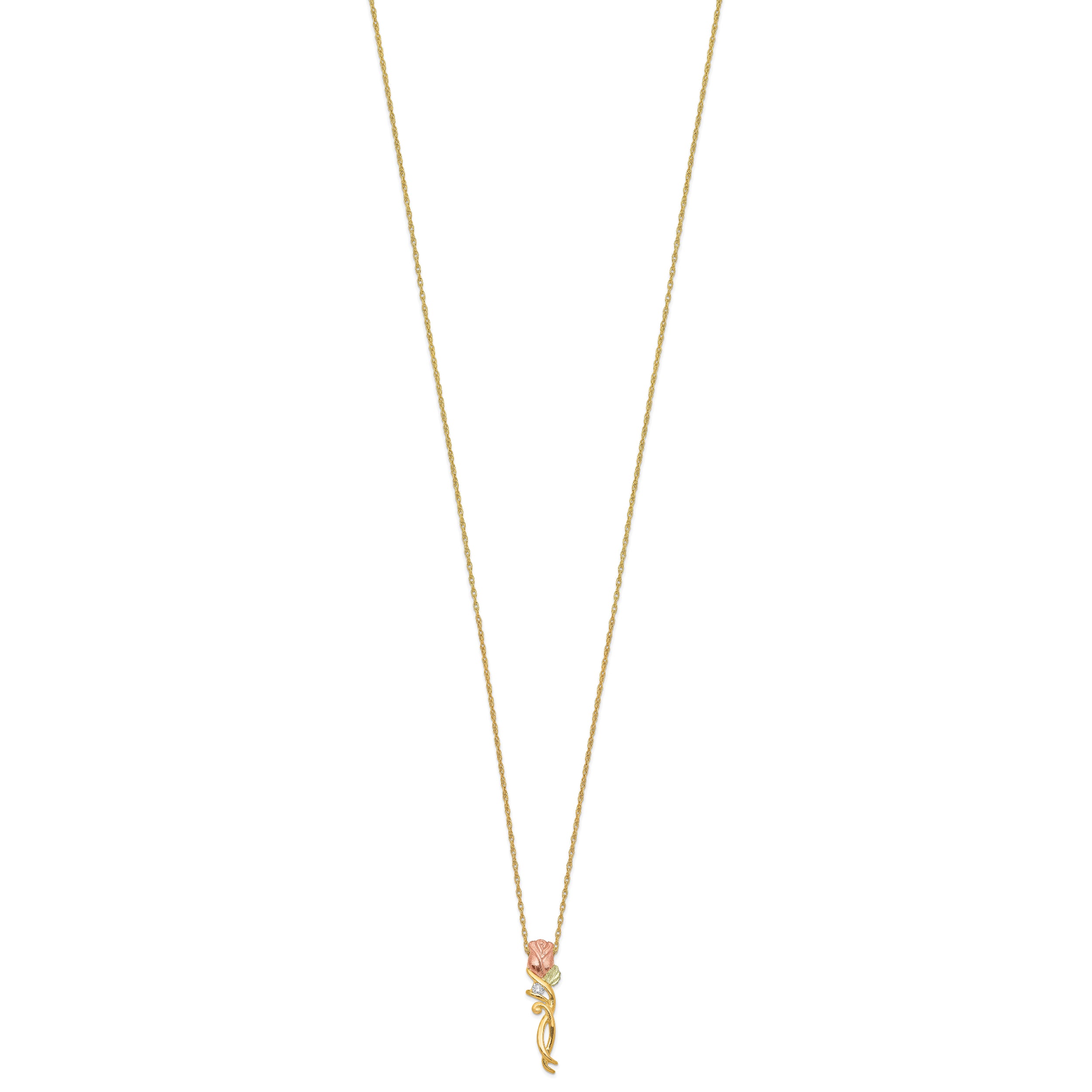 10K Tri-Color Black Hills Gold Necklace with Diamond Accent Elegant Charm