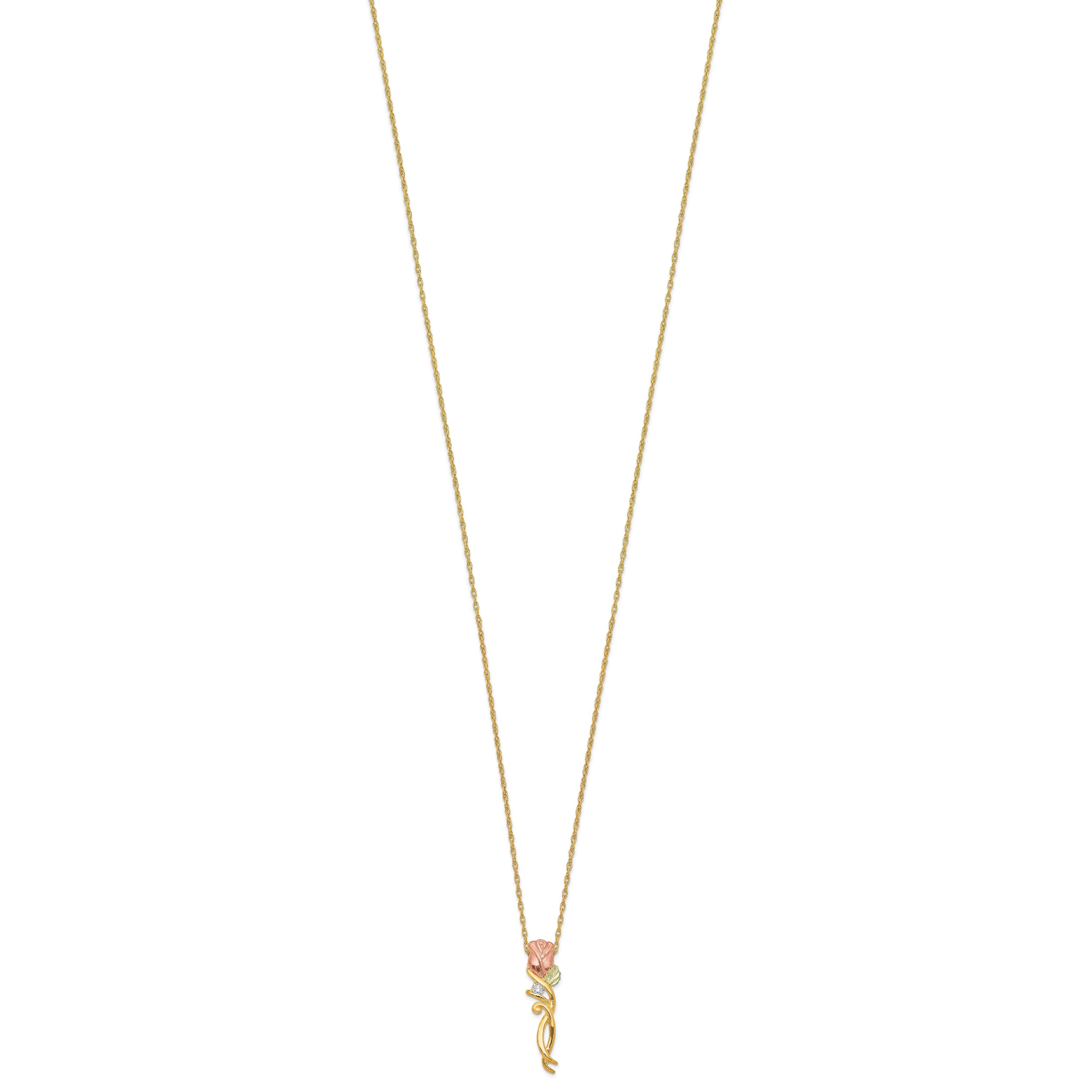 10k Tri-color Black Hills Gold Diamond Rose Necklace