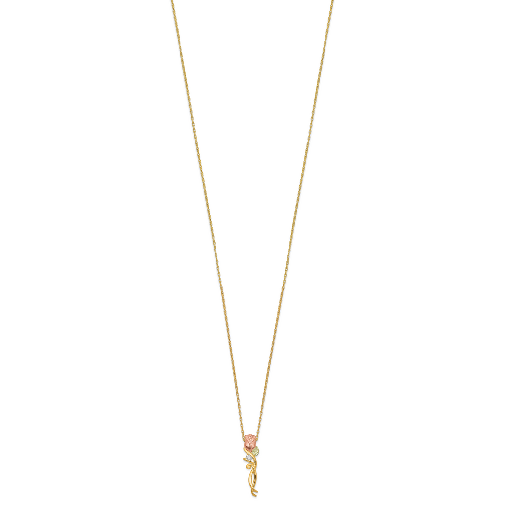 10K Tri-Color Black Hills Gold Necklace with Diamond Accent Elegant Charm
