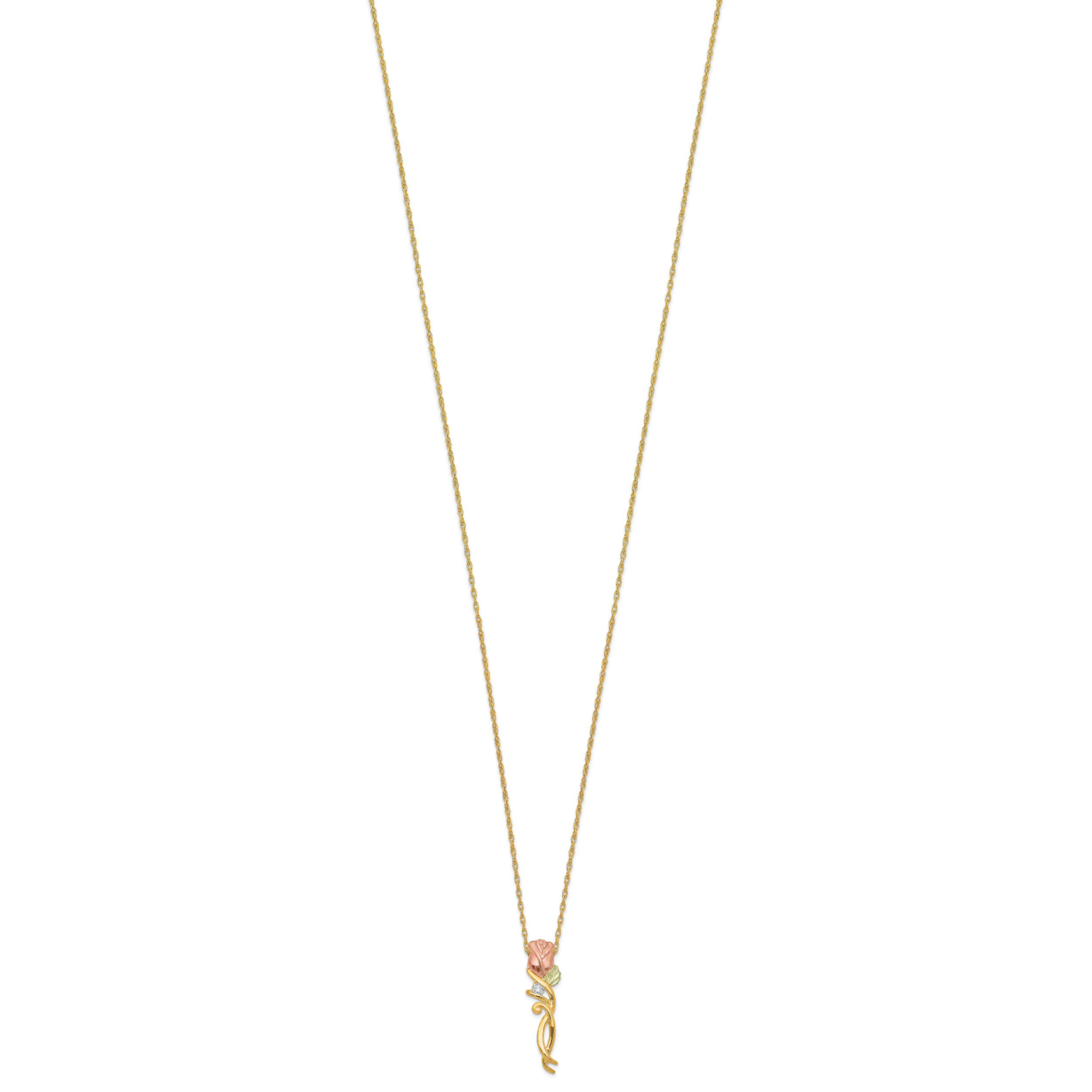10K Tri-Color Black Hills Gold Necklace with Diamond Accent Elegant Charm