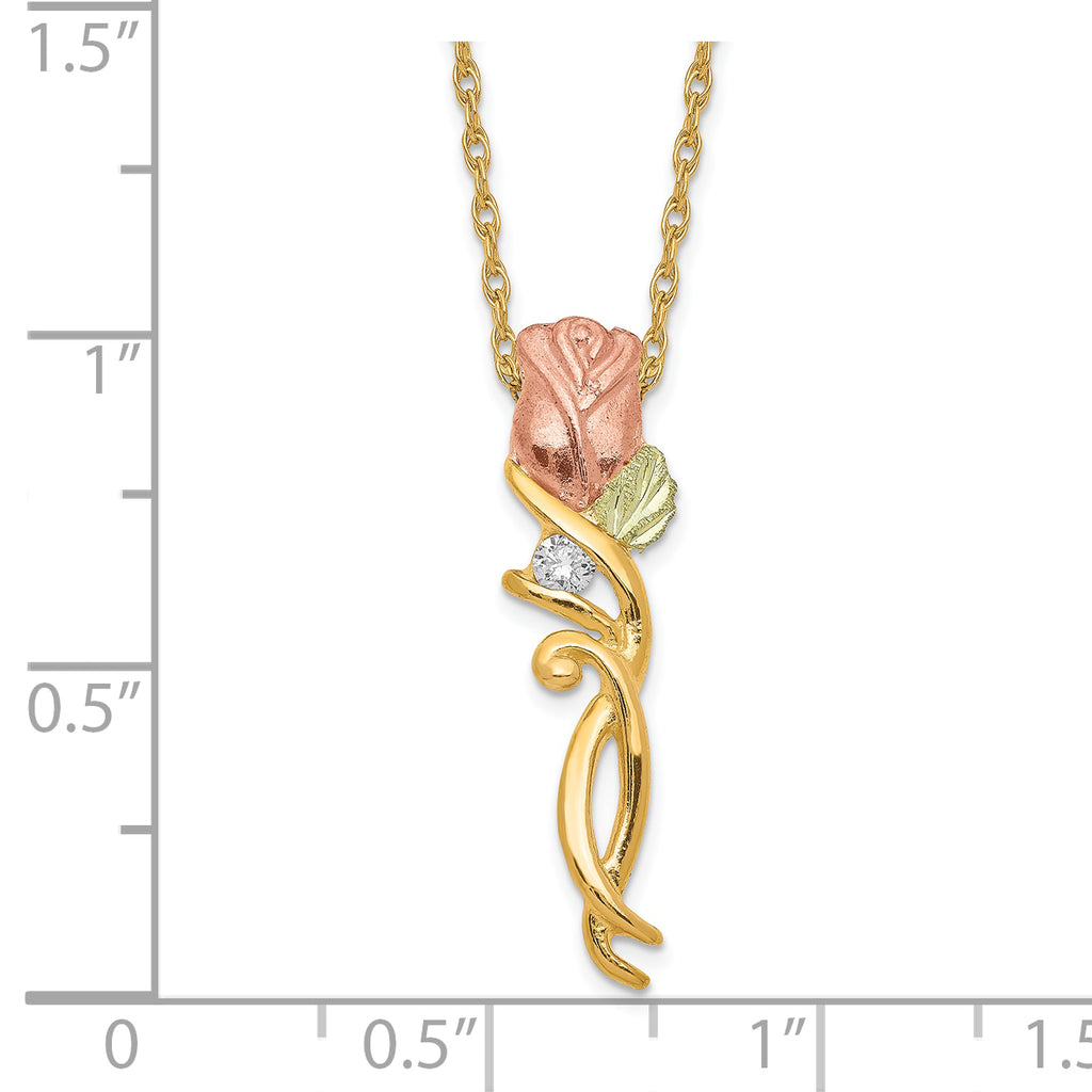 10K Tri-Color Black Hills Gold Necklace with Diamond Accent Elegant Charm