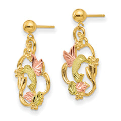 10K Tri-Color Black Hills Gold Dangle Earrings with Polished Finish