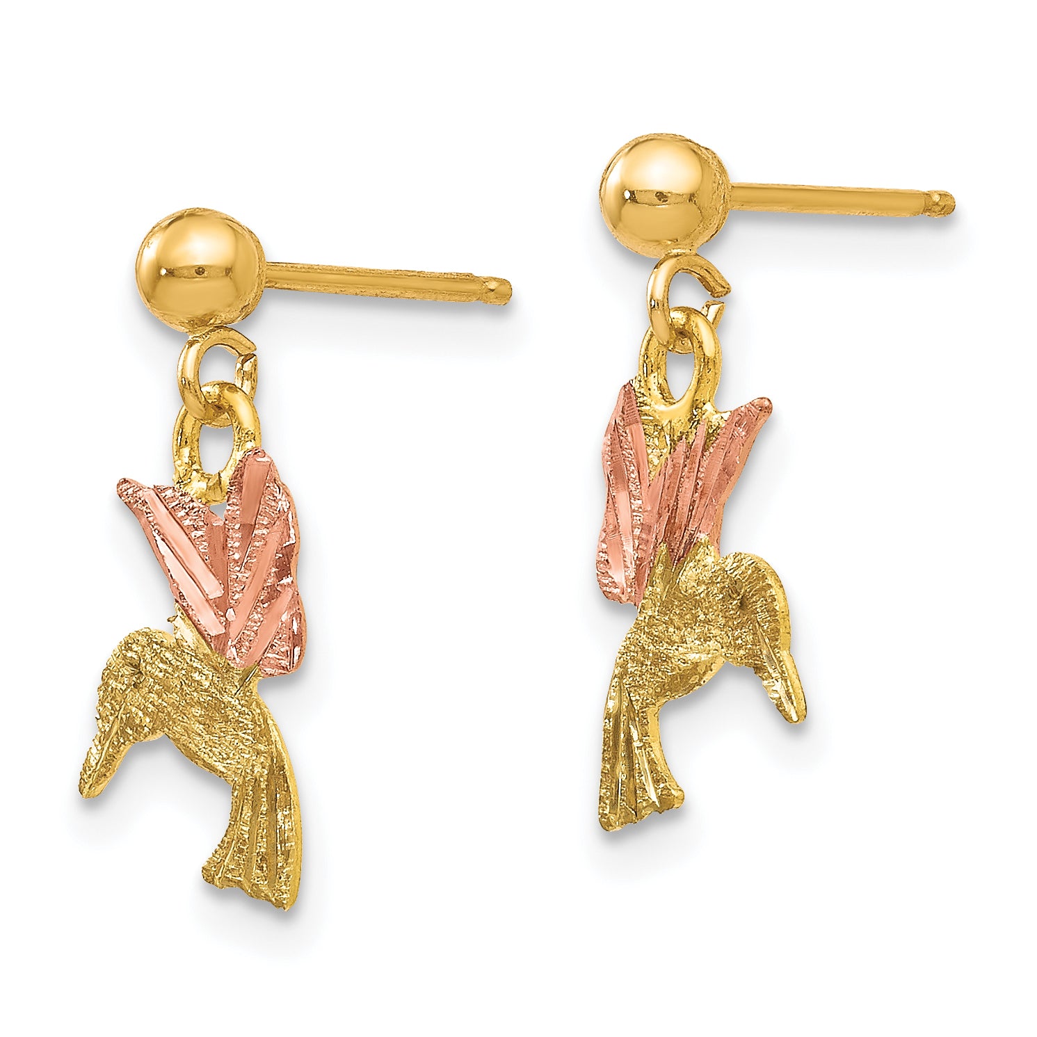 10K Tri-Color Black Hills Gold Dangle Earrings with Polished Finish