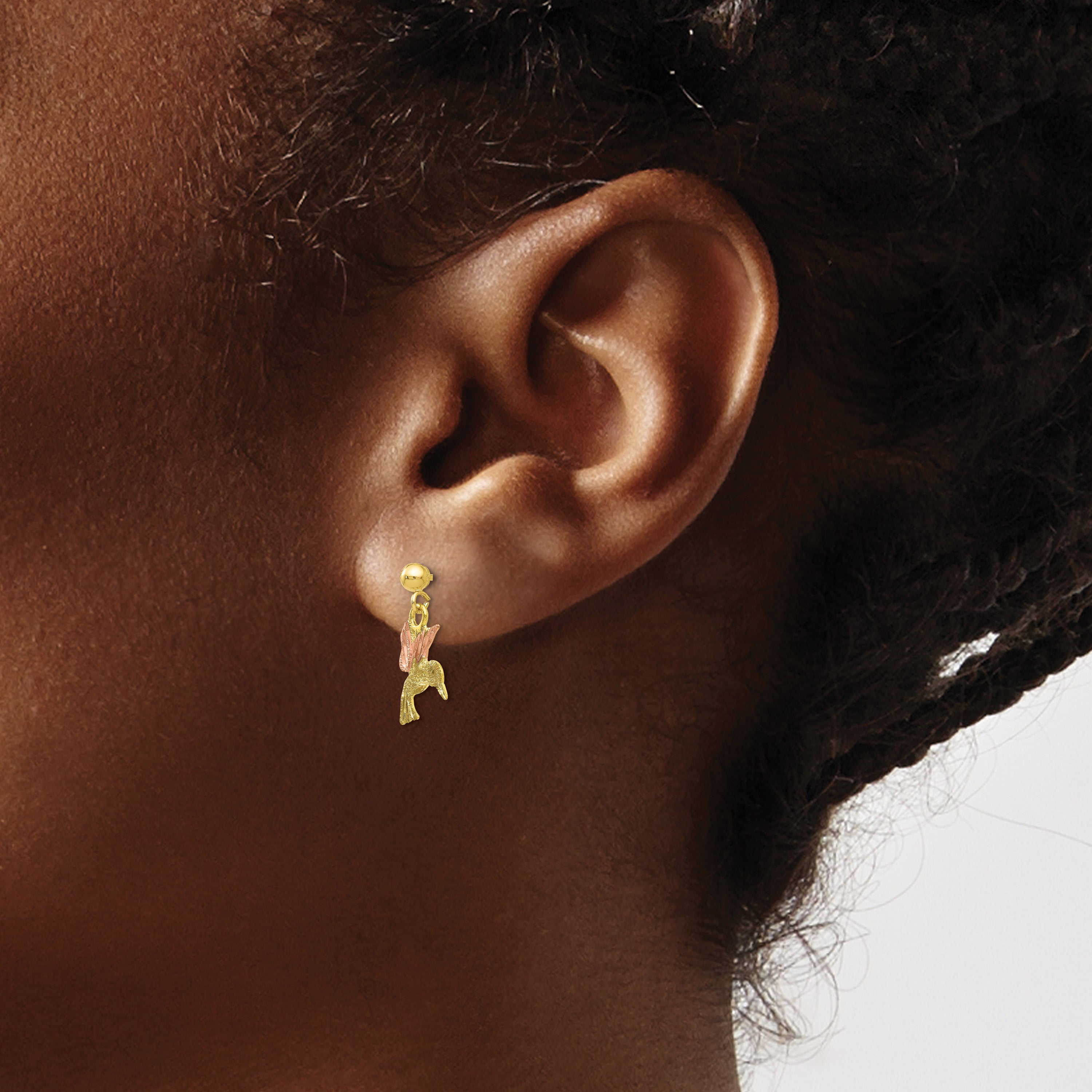 10K Tri-Color Black Hills Gold Dangle Earrings with Polished Finish