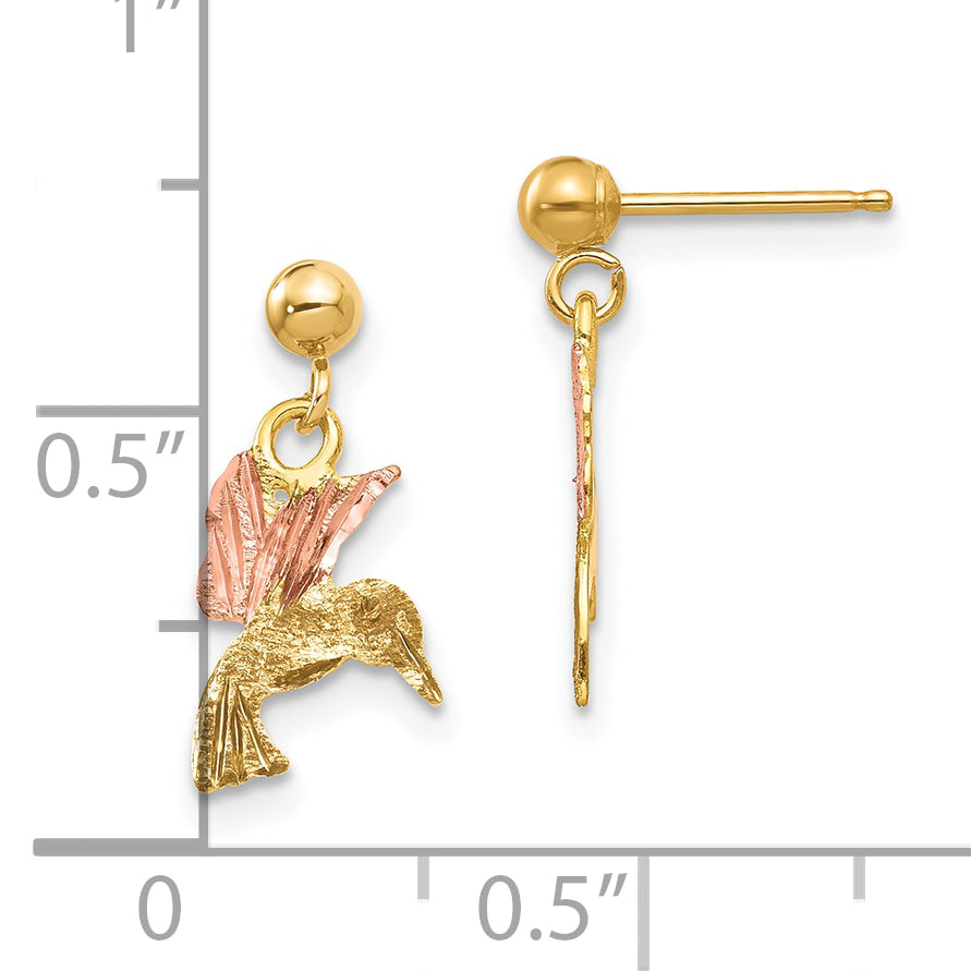 10K Tri-Color Black Hills Gold Dangle Earrings with Polished Finish