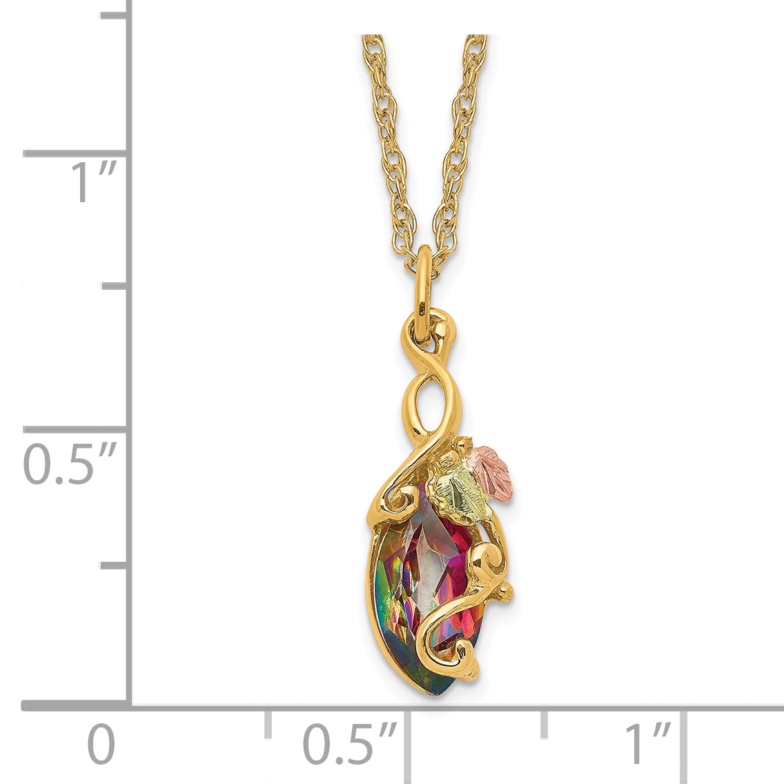 10K Tri-Color Gold Mystic Topaz Necklace with Elegant Pendant