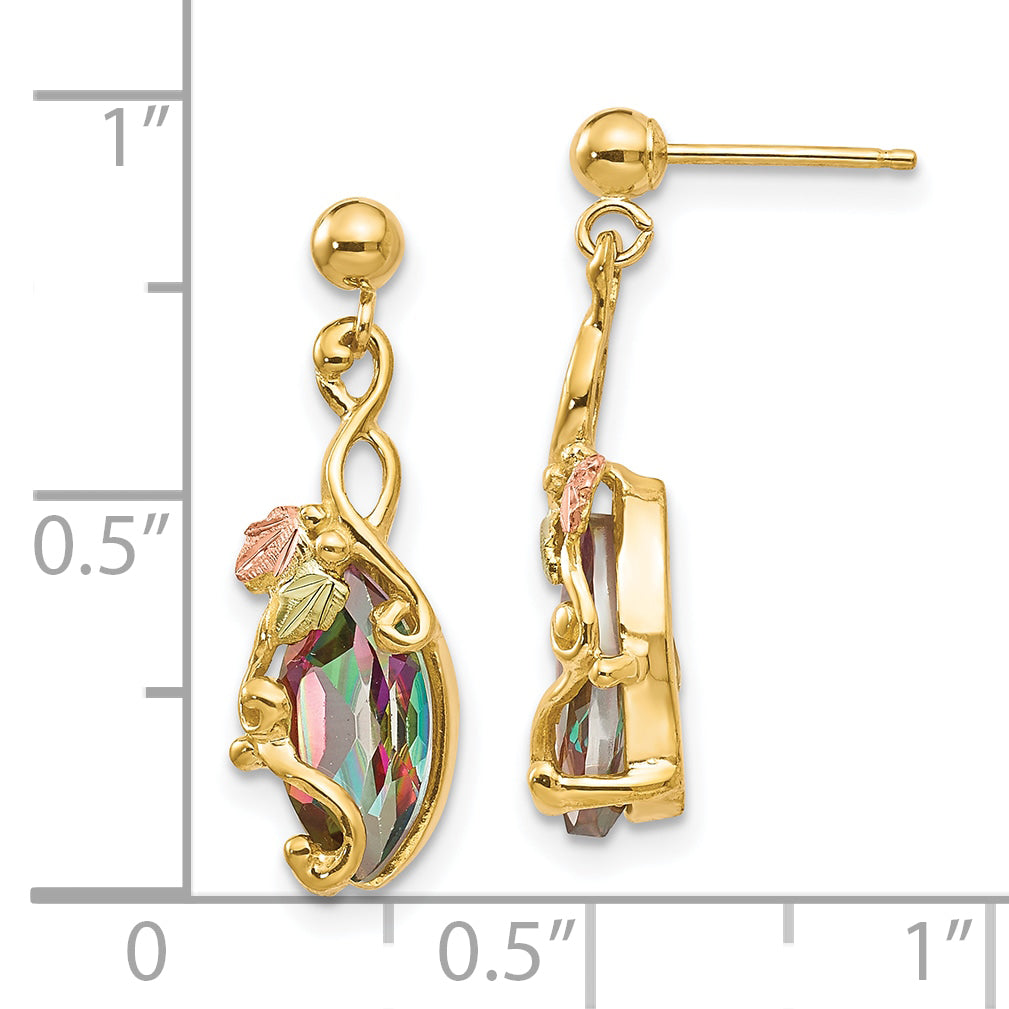 10K Tri-Color Black Hills Gold Mystic Topaz Dangle Earrings Elegant