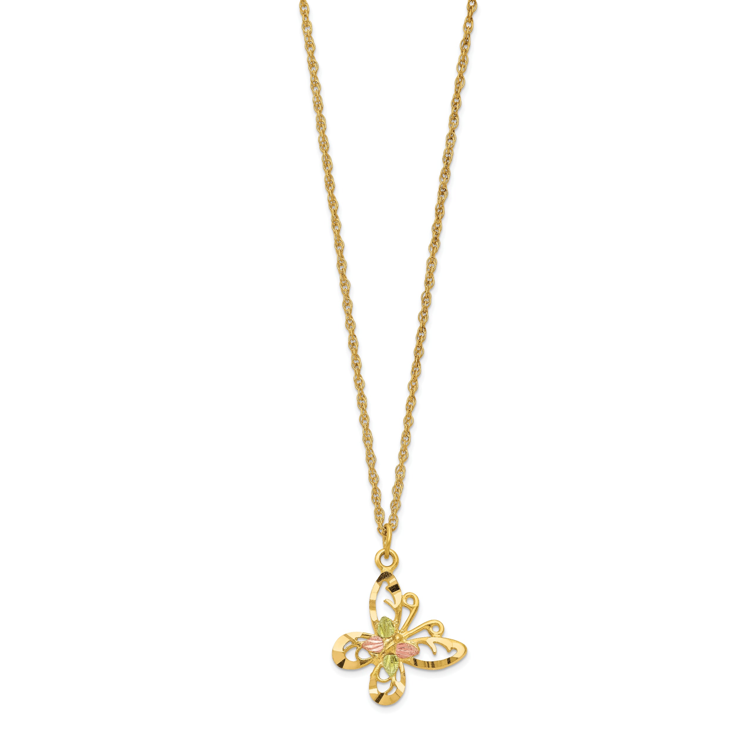 10k Tri-color Black Hills Gold Butterfly Necklace