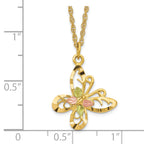 10K Tri-Color Gold Butterfly Pendant Necklace Elegant 18 Chain
