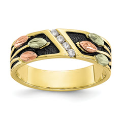10K Tri-Color Black Hills Gold Antiqued Diamond Ring