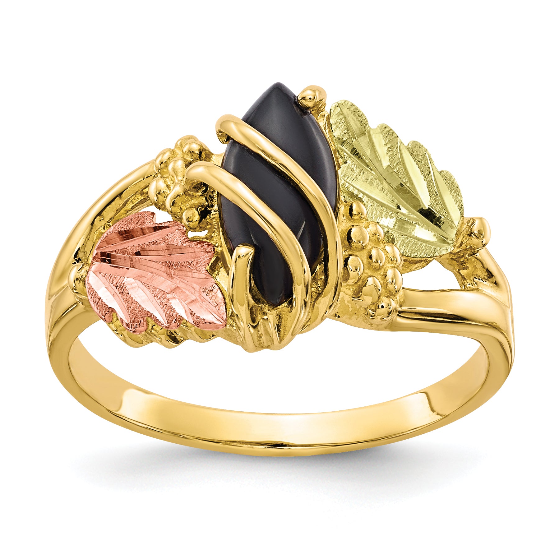 10k Tri-color Black Hills Gold Onyx Ring Main image