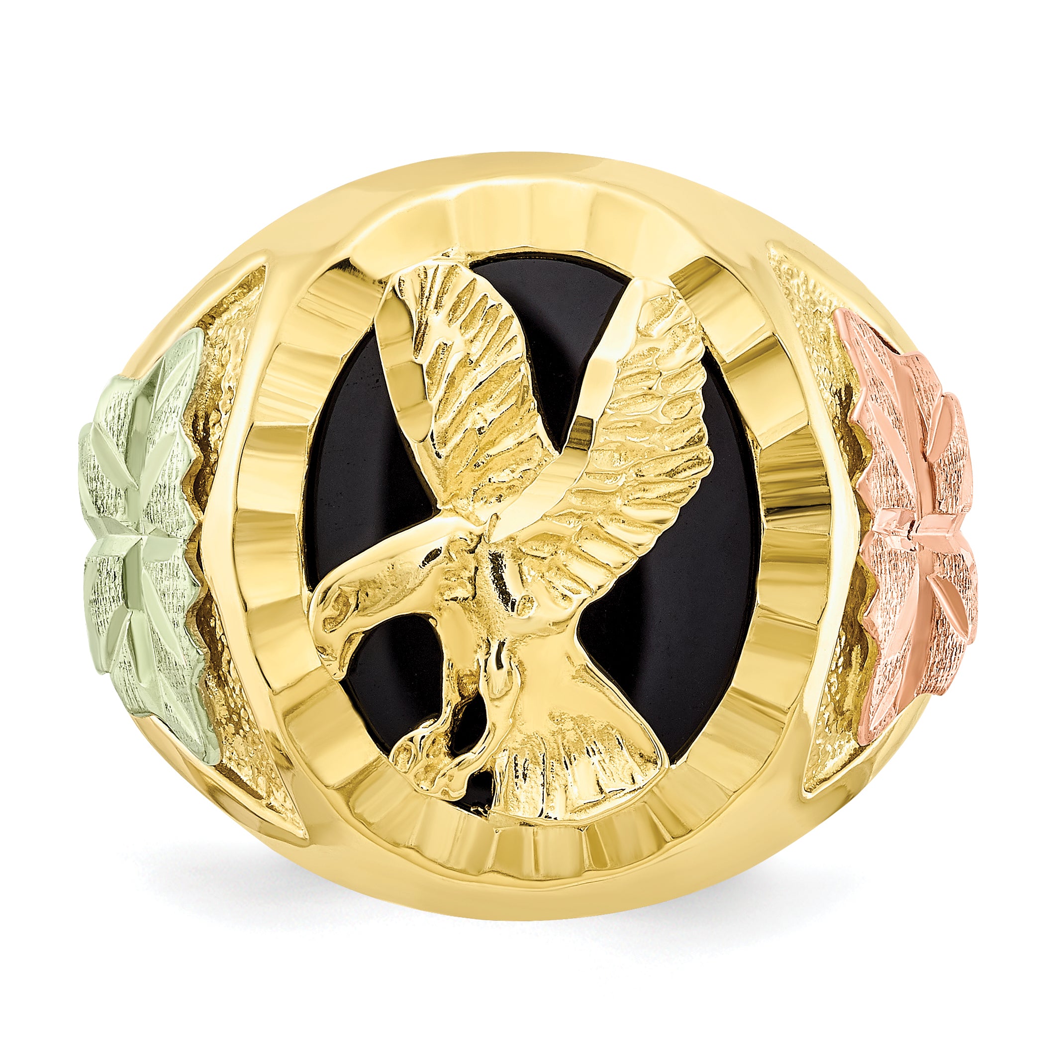 10K Tri-Color Black Hills Gold Onyx Men's Ring