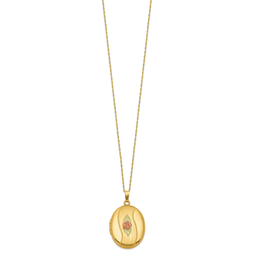 Tri-Color 10K Gold Black Hills Locket Necklace with 12K Accents and 18 Chain