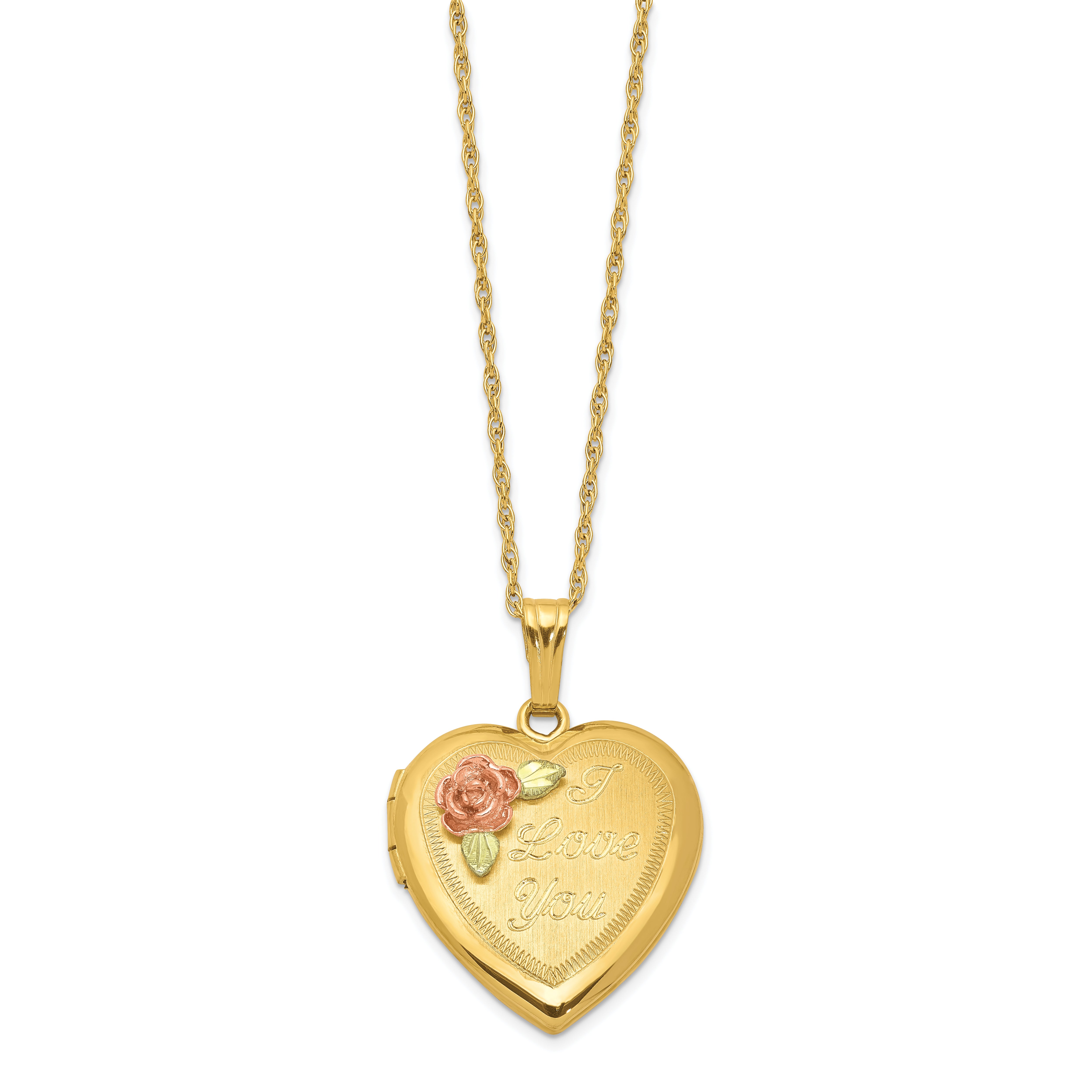 10K Gold Tri-Color Locket Necklace with 12K Accents Holds Photos Secondary image
