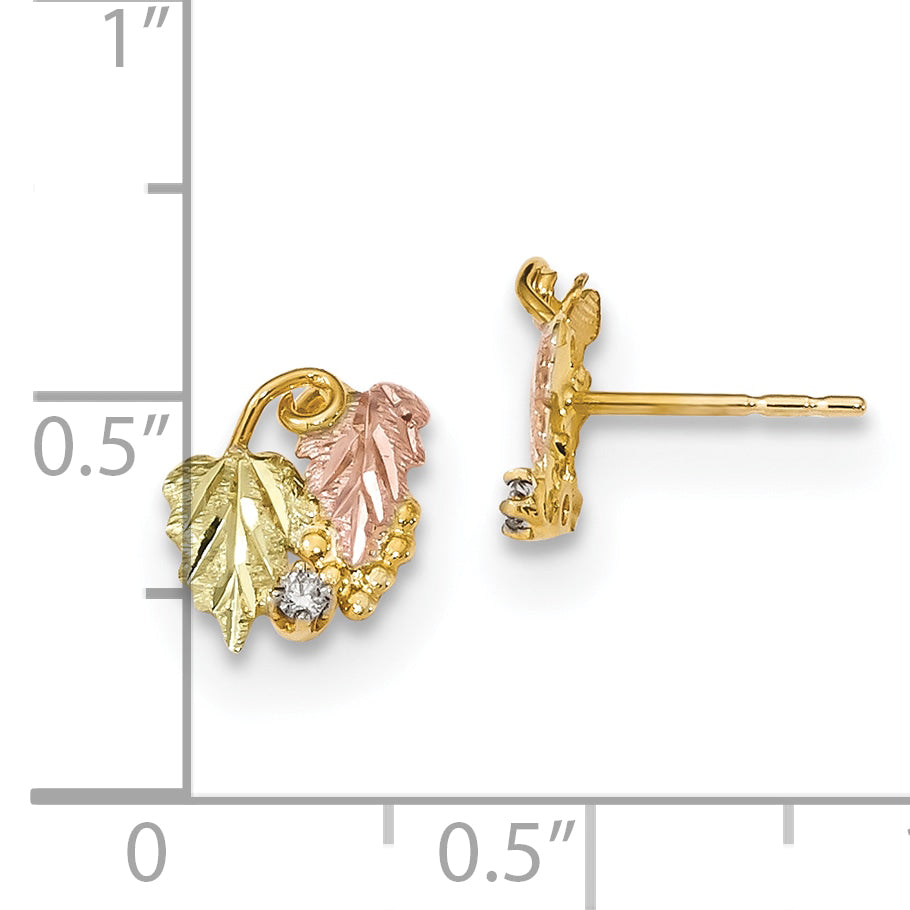 10K Tri-Color Black Hills Gold Diamond Button Earrings with Polished Finish