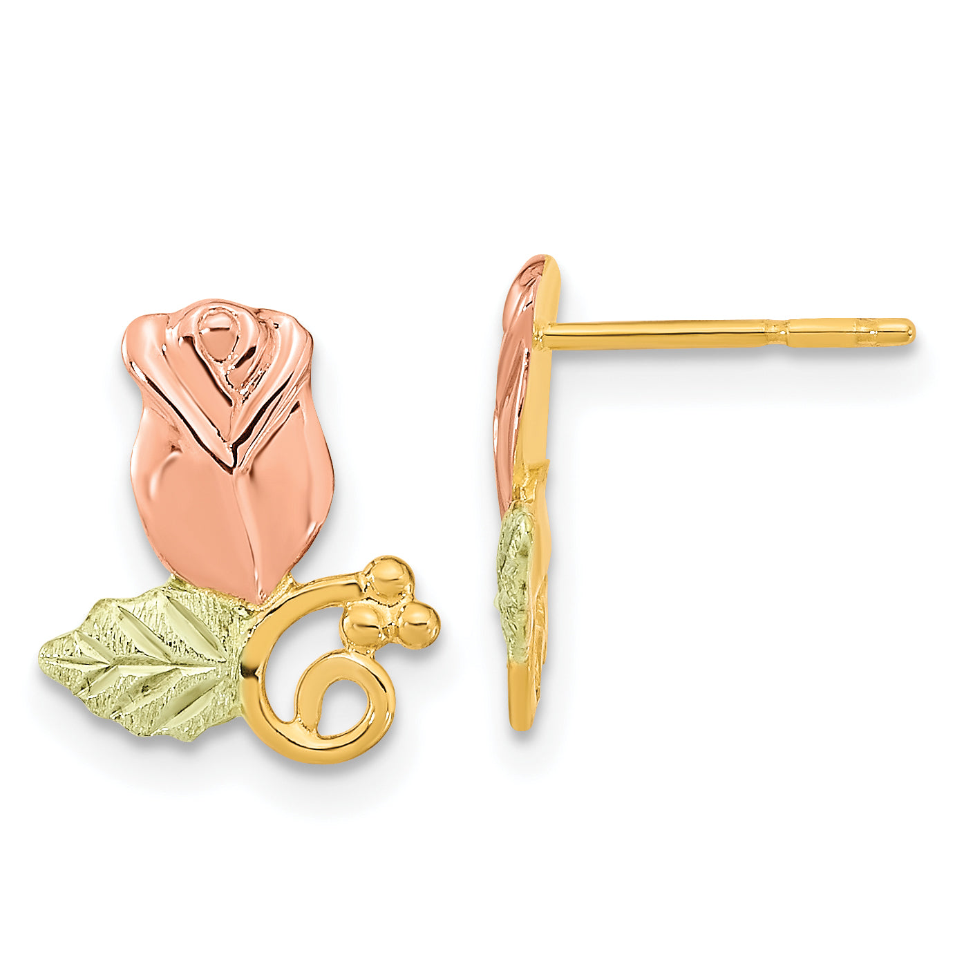 10k Tri-Color Black Hills Gold Rose Post Earrings Main image
