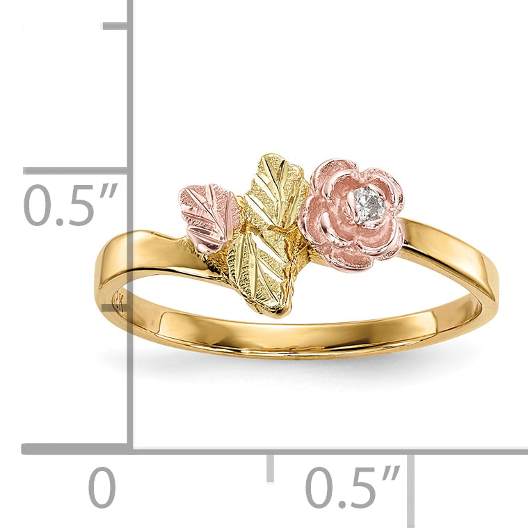 10k Tri-Color Black Hills Gold Diamond Rose Ring
