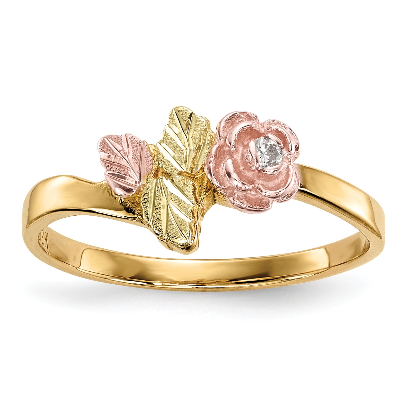 10k Tri-Color Black Hills Gold Diamond Rose Ring
