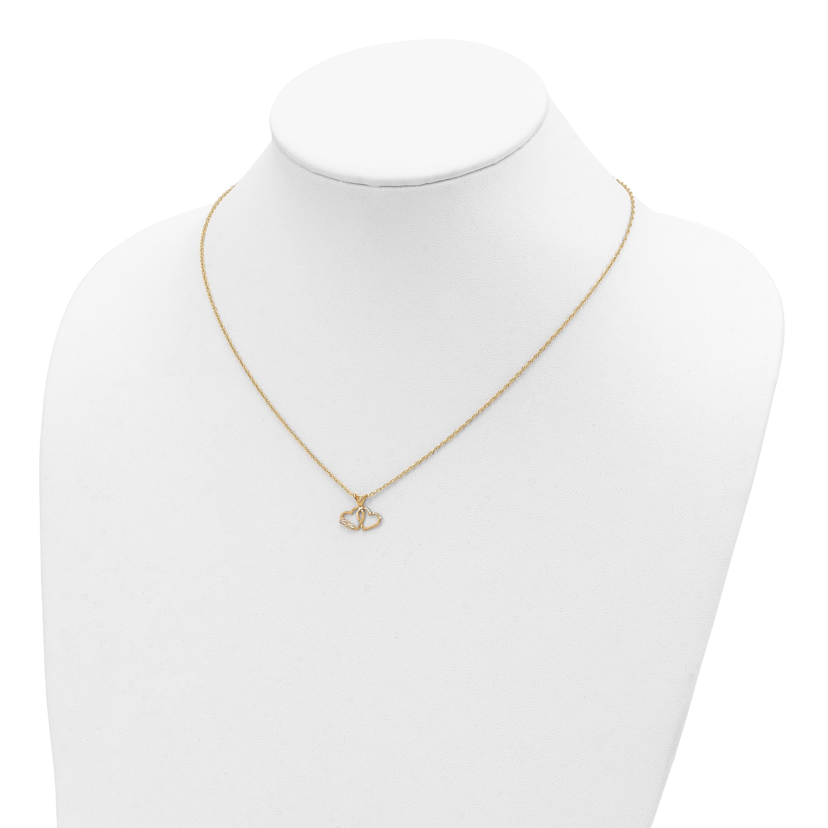 10K Tri-Color Gold Double Heart Necklace with Polished Finish