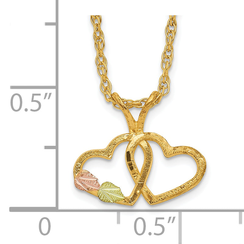 10K Tri-Color Gold Double Heart Necklace with Polished Finish - 18