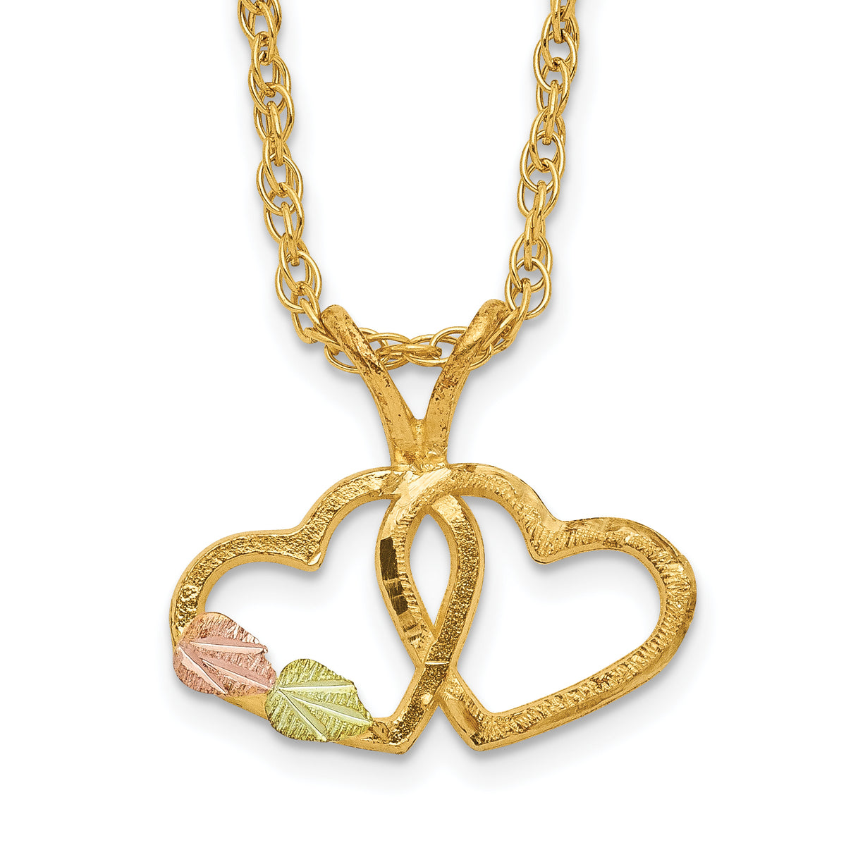 10k Tri-Color Black Hills Gold Double Heart Necklace